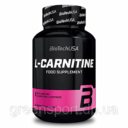 BioTech USA L-Carnitine 30 таблеток, жироспалювачі для спортсменів, L-карнітин 1000 мг, для схуднення