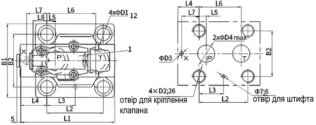 монтажніі розміри клапана DBW