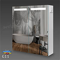 Зеркальный шкаф G11 - 80 с LED-подсветкой для ванной комнаты (двухстворчатый)