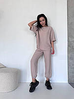 Практичный женский костюм футболка оверсайз и джоггеры лён-жатка Dv5949