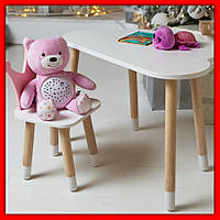 Деревянная детская мебель стул стол детский для рисования и творчества, красивый комплект ребенку для занятий Розово-белый