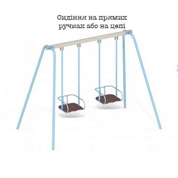 Дитячі подвійні металеві гойдалки на металевому каркасі вуличні, фото 1