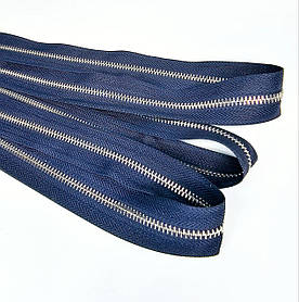 Блискавка рулонна металева двостороння Т5 синя темна нікель, срібло