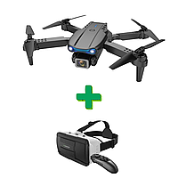 Квадрокоптер с камерой E99Pro Wi Fi 4K коптер для детей + VR очки виртуальной реальности Shinecon