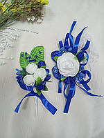 Свадебный набор для свидетелей в синем цвете (бутоньерка+браслет)
