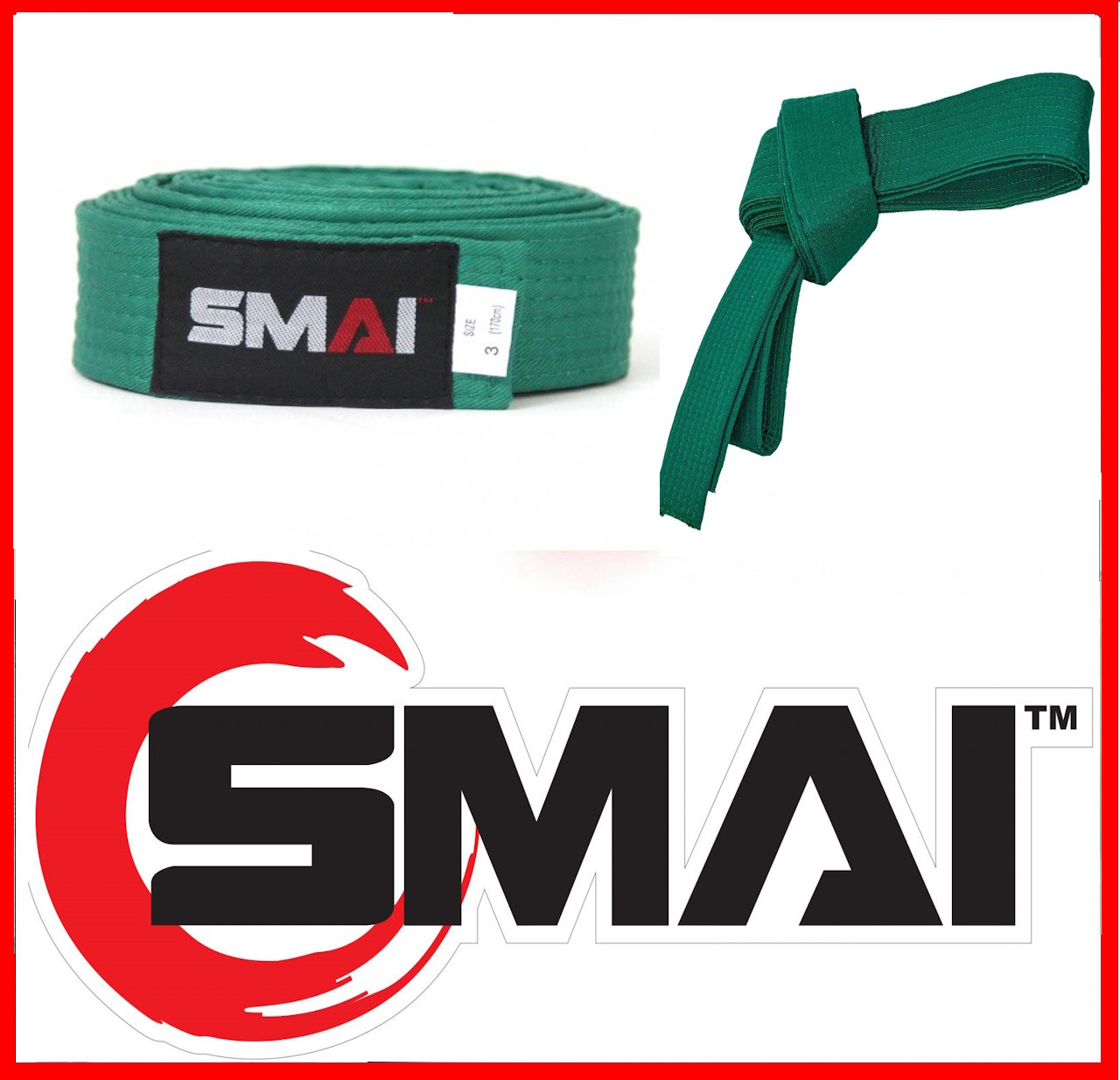 Пояс для кімоно зелений  SMAI B001BR для карате тхеквондо айкідо джиу-джитсу та інших бойових мистецтв