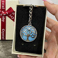 Натуральный Лунный камень в оправе "Древо жизни" на брелке для ключей - подарок парню, девушке в коробочке