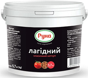 Кетчуп "Лагідний" Руна 5,7 кг пластикове відро, фото 1