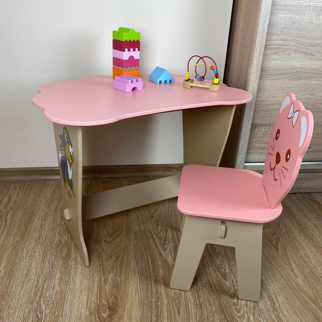 Дитячий комплект стілець та стіл у формі хмарки рожевого кольору із МДФ
