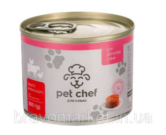 Вологий корм для дорослих собак Pet Chef паштет 200 г м'ясне асорті, фото 1