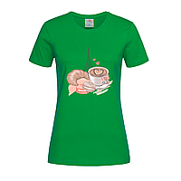 Зеленая женская футболка Париж Кофе Круассан (25-3-4-зелений)