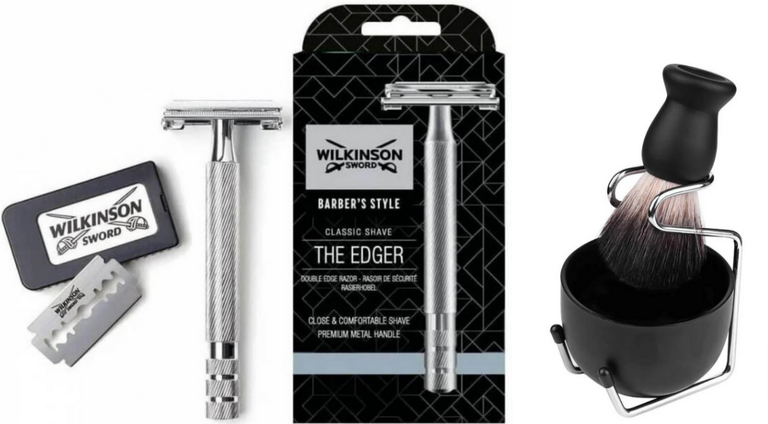 Бритва Wilkinson Sword Barber's Style + 5 лез і набір Zy Shaving (стійка, чаша, помазок)