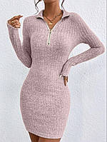 Женское облегающее платье из ткани плотная ангора рубчик размеры 42-48 Пудра, 42/44