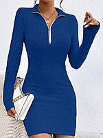 Женское облегающее платье из ткани плотная ангора рубчик размеры 42-48 Синий, 42/44
