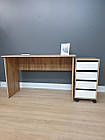 Стіл письмовий з тумбою на колесах 4 шухляди Дуб аппалачі з білим фасадом, фото 4