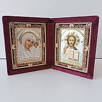 Ікона двійник Святих (оксамит темна вишня)