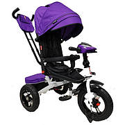 Велосипед для дівчинки з ручкою для батьків, Фіолетовий, надувні колеса, поворот сидіння, світло, звук, 810-25