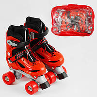 Ролики детские размер 27-30 с парными колесами, Красные (раздвижные, стелька 14-16 см, в сумке) 5490-XS