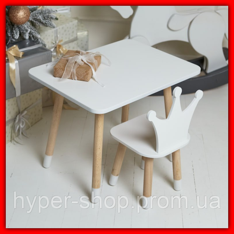 Дитячий дерев'яний столик і стільчик для ігор, універсальний набір меблів для дитини стіл стілець для творчості
