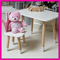 Деревянный комплект детский столик и стульчик, красивая детская мебель для развития творчества и игр малышу Розово-белый