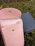 Пудра - жіночий гаманець - сумка-клатч для телефону, грошей та банківських карток, з довгим ремінцем, фото 7