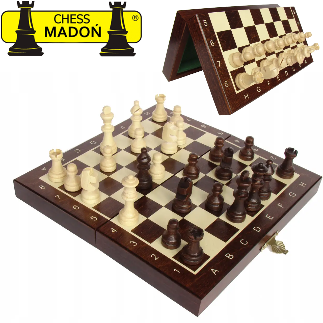 Магнітні дерев'яні шахи дорожні з натурального дерева MADON (27x27см)