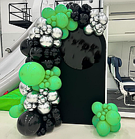 Арка гирлянда из воздушных шаров Черно-зеленая с серебром