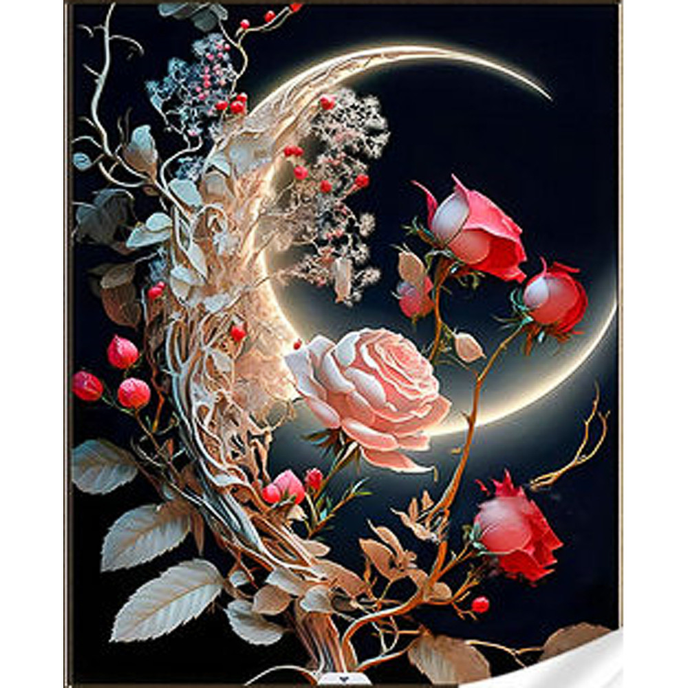 Алмазна вишивка на полотні з підрамником ТМ "Strateg", Квіти "Луна в трояндах" 30*40 см HEG86903
