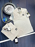 Мужская футболка Поло Stone Island серая с патчем Тенниска Стон Айленд летняя (G)
