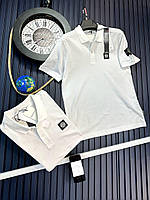 Мужская футболка Поло Stone Island белая с патчем Тенниска Стон Айленд летняя (G)