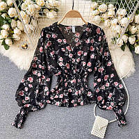 Шифоновая женская блуза с цветочным принтом 42/44