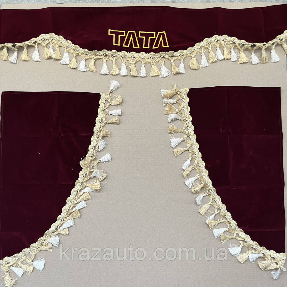 Комплект штор ТАТА (ламбрекен лобового скла, куточки бічного скла) (бордовий L = 2,2 м) ТАТА-02