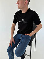 Мужская футболка Fred Perry черная на лето логотим вышивка Фред Перри (G)