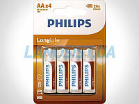 Батарейки AA R6 1.5V солевые Philips R6L4B/10