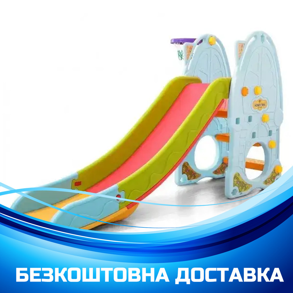 Дитяча пластикова гірка з баскетбольним кільцем Toti S-10697 Синя, фото 1