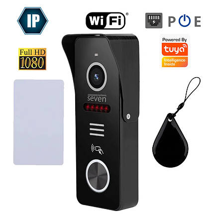 IP-панель виклику з вбудованим зчитувачем карт MIFARE SEVEN CP-7500FHD-Wi-Fi black, фото 1