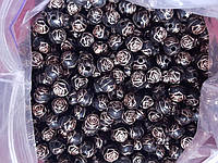 Бусины пластик "Роза" черный с пудровым 7 мм 500 грамм