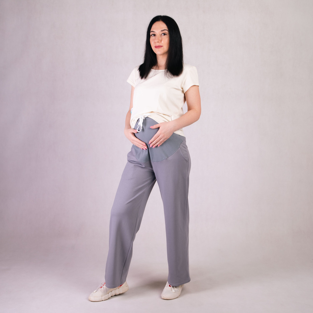Однотонні штани для вагітних двонитка сірий 46-58р.