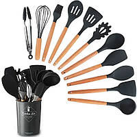 Силиконовый кухонный набор принадлежностей с подставкой Kitchen Set 12 предметов Black