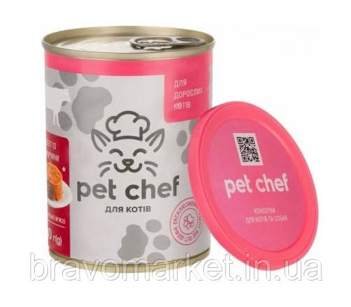 Вологий корм для дорослих кішок Pet Chef паштет 360 г з яловичиною, фото 1