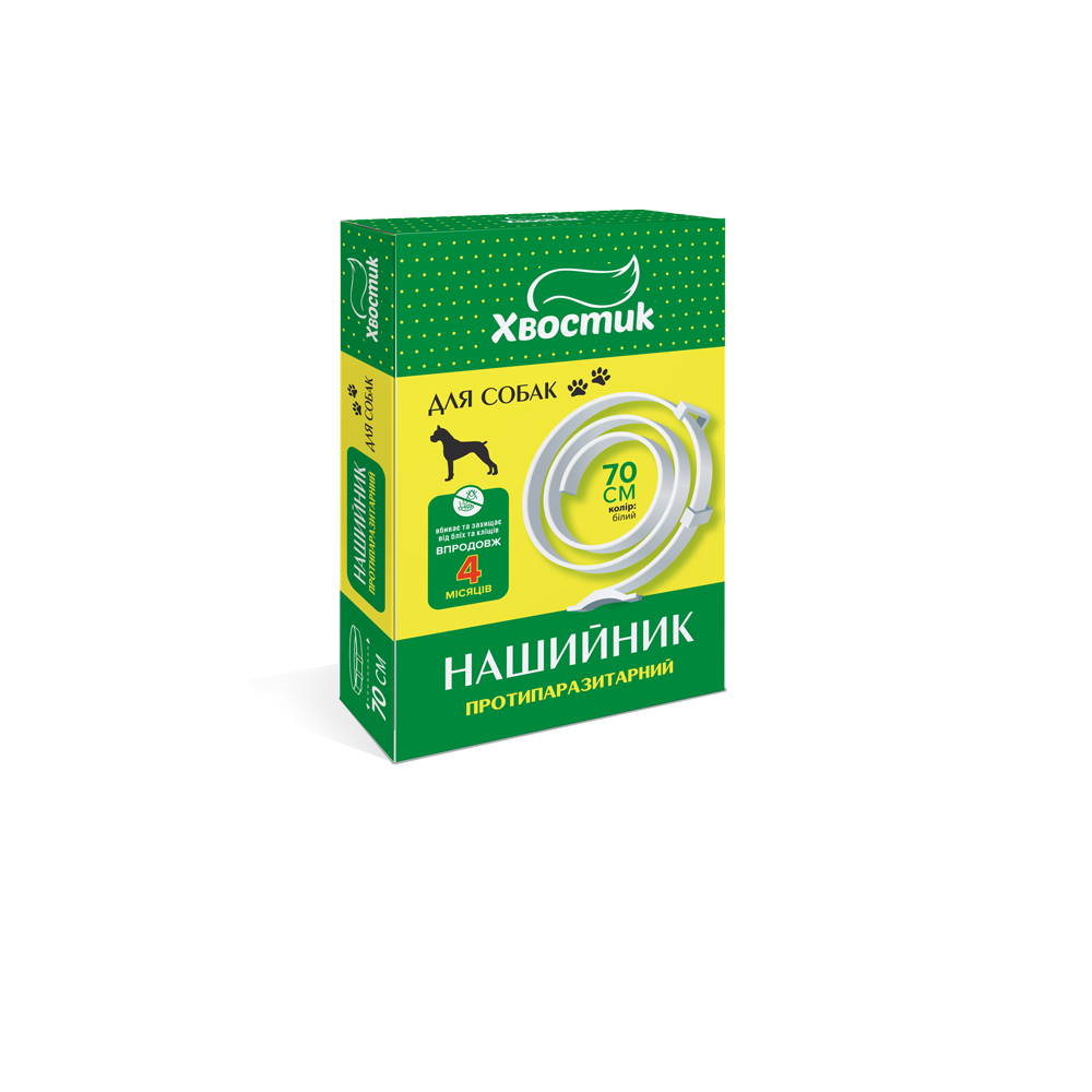 Хвостик ТМ Протипаразитарний нашийник для собак, 70 см (діазинон), білий