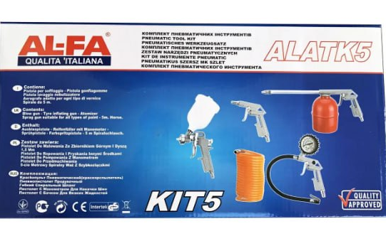 Набір пневмоінструментів для компресора AL-FA ALATK5 5 шт, фото 1
