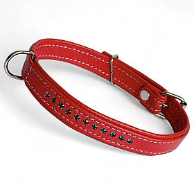 Нашийник зі стразами для собак. Шкіряний нашийник зі стразами для собак подвійний 20 мм, обхват шиї 30-40 см Червоний
