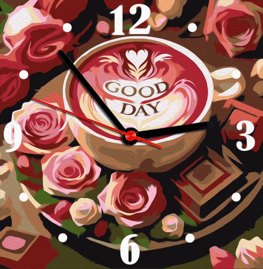 Годинник за номерами "Кава та троянди" 30*30 см