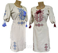 Подростковое вышитое платье цвета льна с орнаментом «Праздничное»