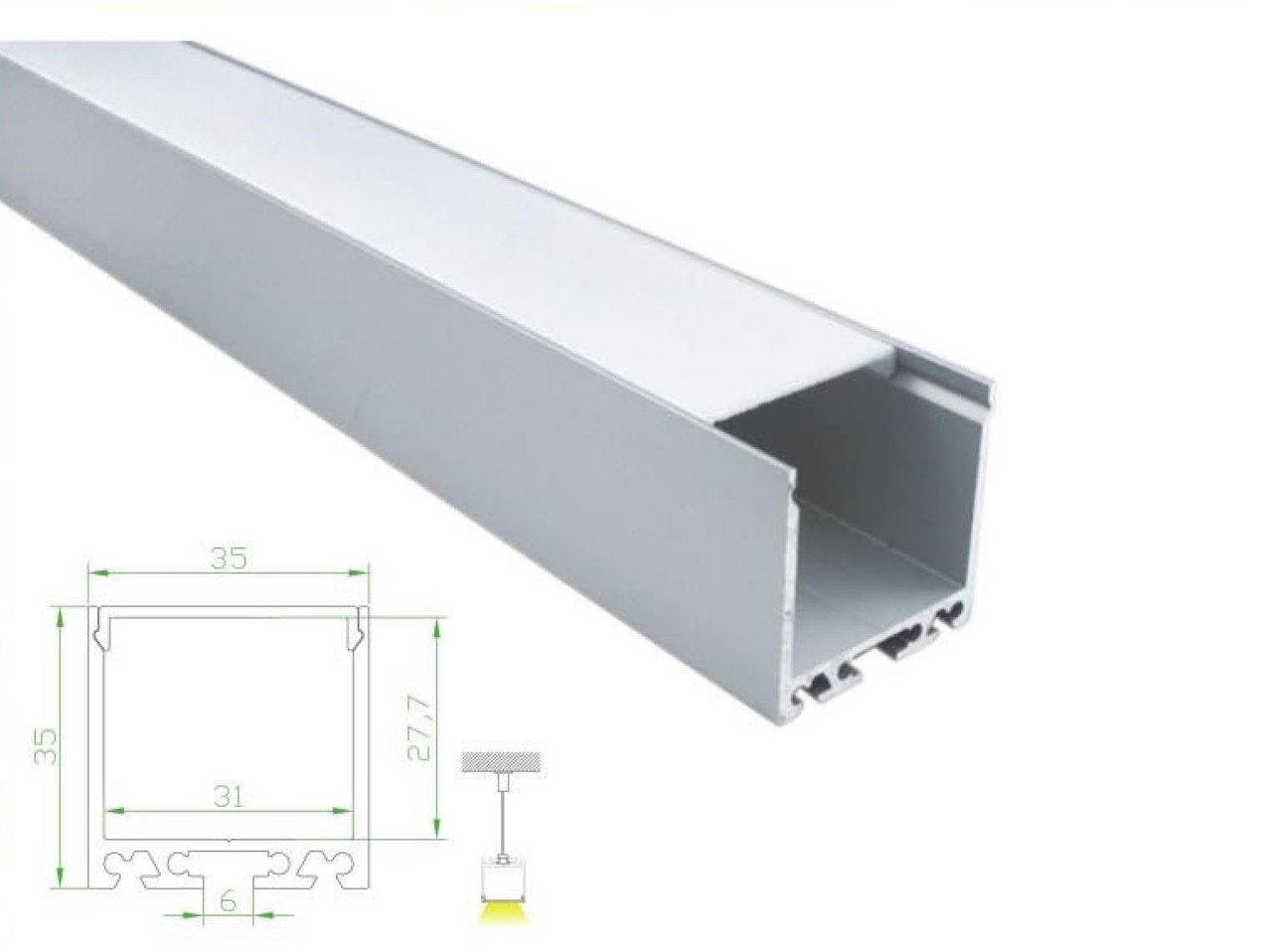 Алюмінієвий профіль для світлодіодної стрічки 35х35мм c дифузором