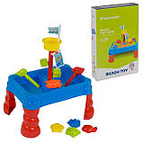 Набір для гри з піском (столик, формочки, лопатка, граблі) 107, фото 2