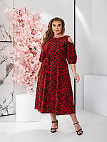 Коктейльна жіноча сукня червона максі в зебровий принт VM/-201