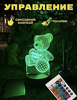 Акриловый 3D ночник-светильник мишка Акриловий 3D нічник-світильник Ведмедик кілька підсвічування з пультом