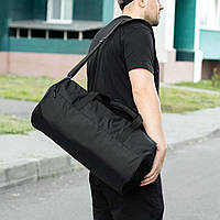 Спортивна сумка бочка чорна тканинна з відділення для взуття Obelisk для тренувань та поїздок на 29 літрів